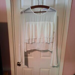 L HYFVE  White Chiffon Sheer Ruffle Shirt